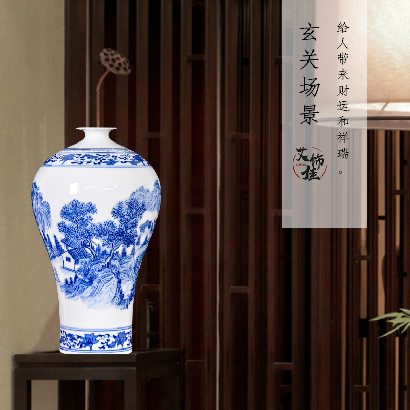Jingdezhen blue and white ceramics hand - made vases furnishing articles household decorates sitting room rich ancient frame TV ark, craft gift