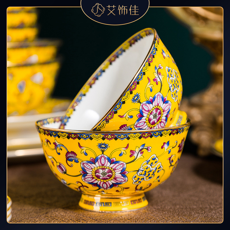 Jingdezhen high - grade 70 colored enamel tableware suit household ipads porcelain bowl chopsticks tableware ceramic plate business gifts