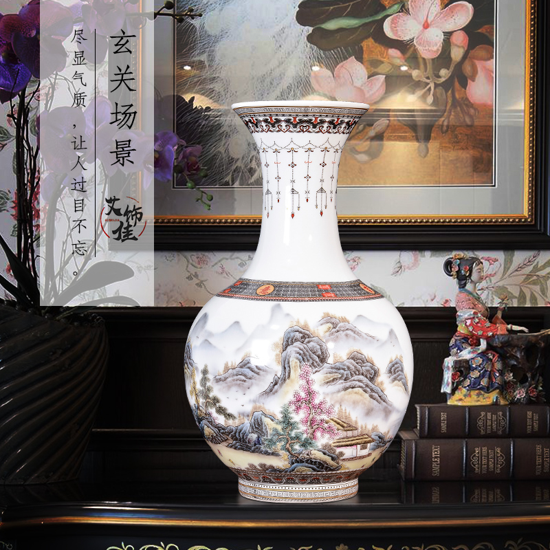 Jingdezhen ceramics pastel landscape vase large flower arranging Chinese style living room TV ark, home furnishing articles