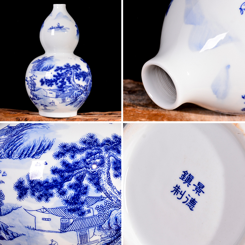 Blue and white landscape of jingdezhen ceramics antique vase household of Chinese style living room porch TV ark adornment furnishing articles