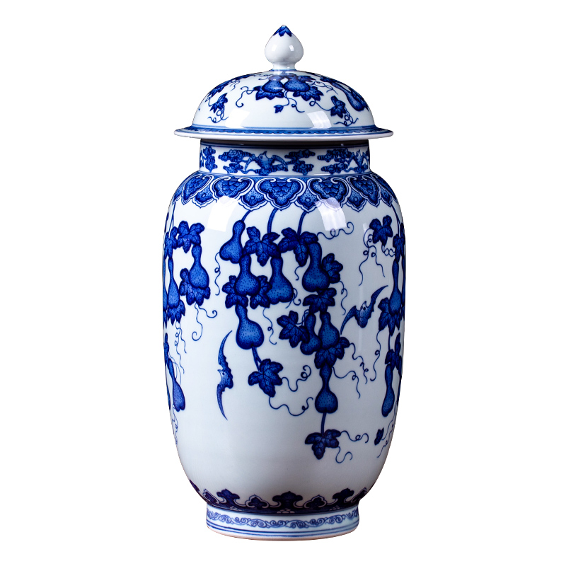 Jingdezhen ceramic general porcelain jar with cover archaize gourd storage tank Chinese wine sitting room adornment is placed