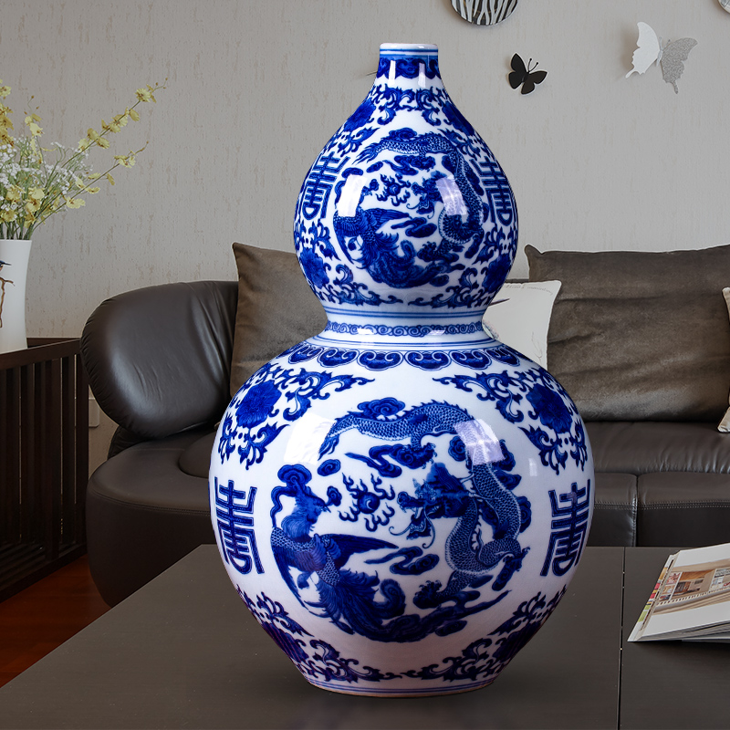 Jingdezhen blue and white in extremely good fortune archaize ceramic vases, Chinese style household living room TV cabinet porch is decorated furnishing articles