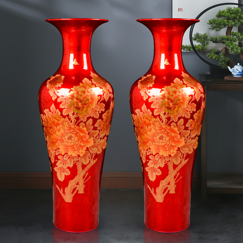 Jingdezhen ceramic large vases, crystal glaze peony flowers prosperous heavy TV ark, sitting room, the opened hotel furnishing articles