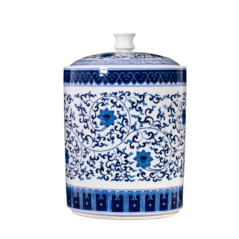 Jingdezhen ceramics large blue and white caddy fixings storage tank sealed moisture - proof puer tea pot wake POTS with cover