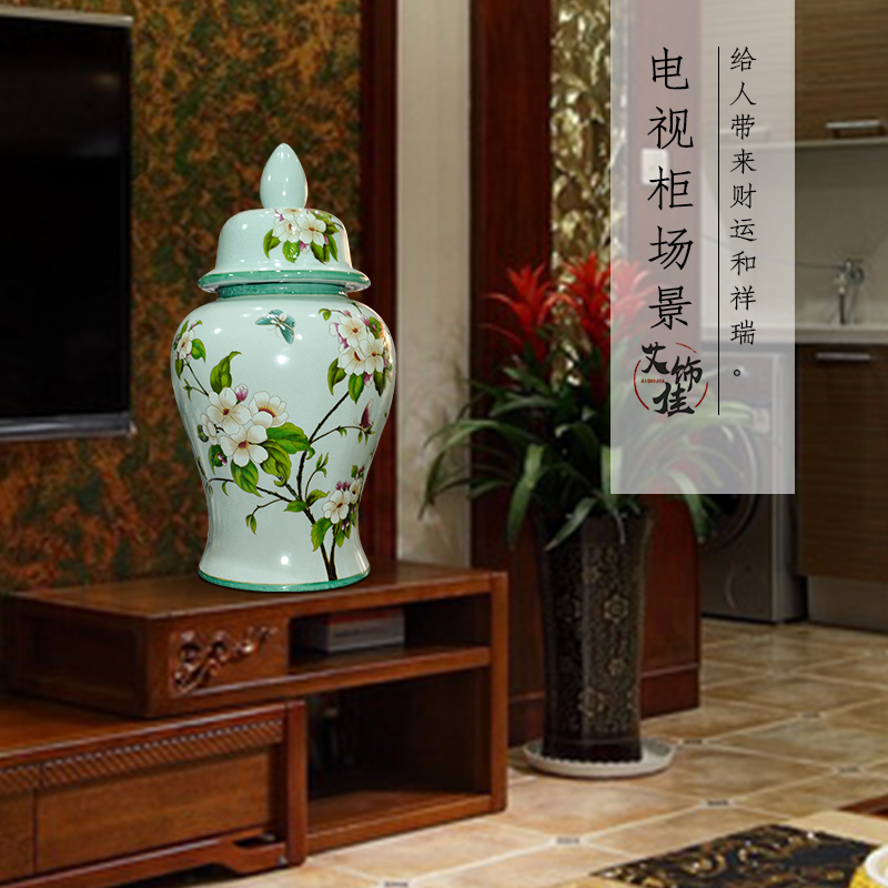 Jingdezhen ceramics general tank storage with cover pot peony flower is placed new Chinese handicraft decoration in the living room