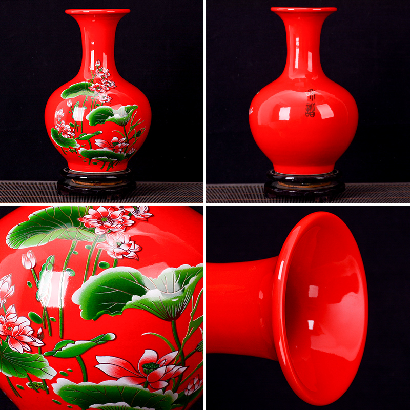 Jingdezhen ceramics, vases, flower arranging Chinese red lotus sitting room place, a new Chinese style household TV ark, arts and crafts