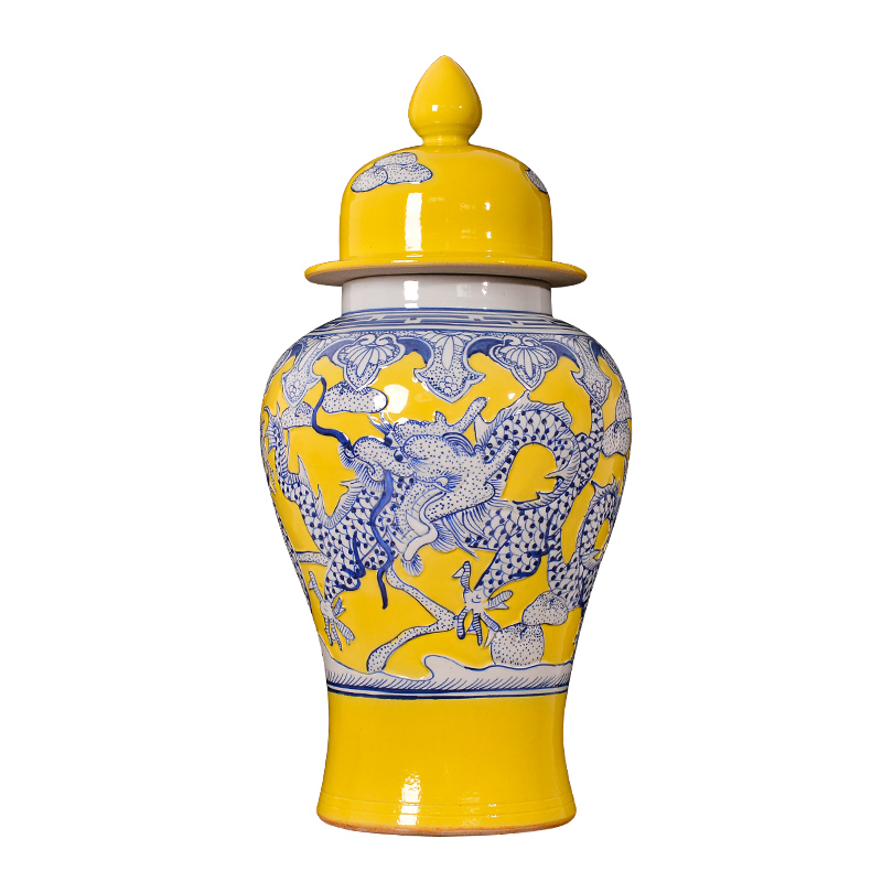 Jingdezhen ceramics antique yellow general tank storage tank candy jar with cover caddy fixings large decorative furnishing articles