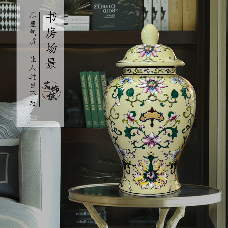 Jingdezhen ceramics general European tie up lotus flower pot with cover storage tank sitting room porch decoration handicraft furnishing articles