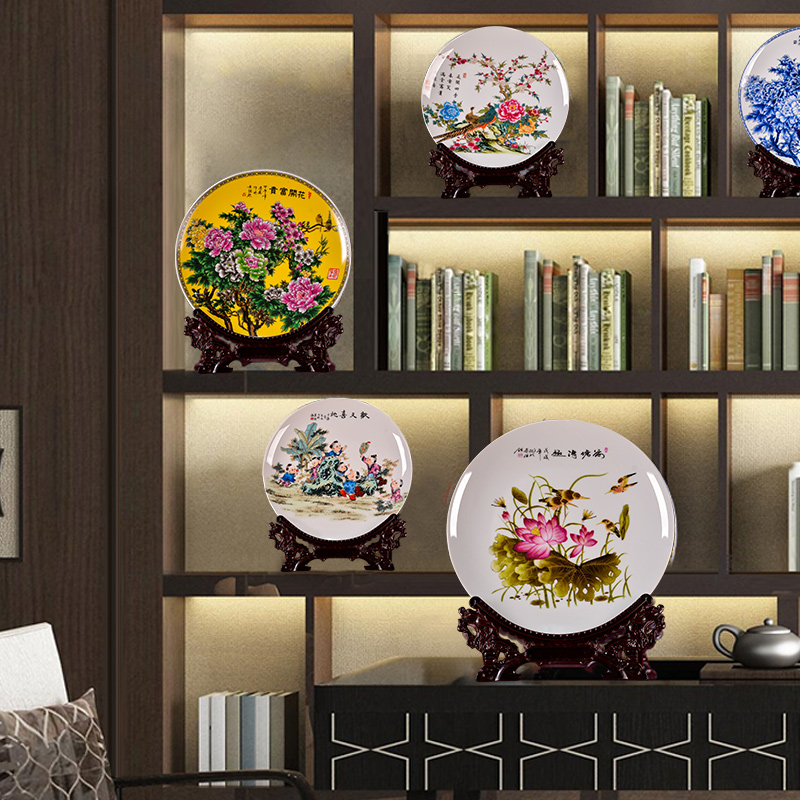 New Chinese style of jingdezhen ceramics decoration plate pastel lotus sitting room TV ark, rich ancient frame furnishing articles of handicraft