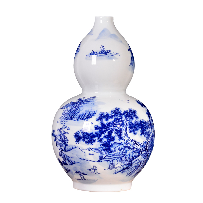 Blue and white landscape of jingdezhen ceramics antique vase household of Chinese style living room porch TV ark adornment furnishing articles