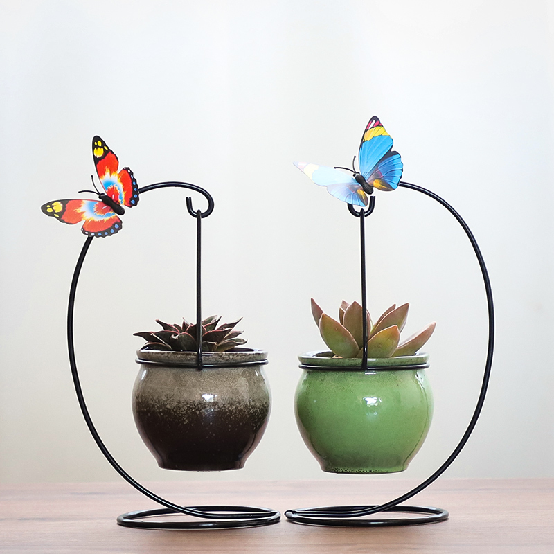 Fleshy flowerpot ceramic package mail creative move hanging the plants, wrought iron contracted indoor hanging shelf flesh POTS