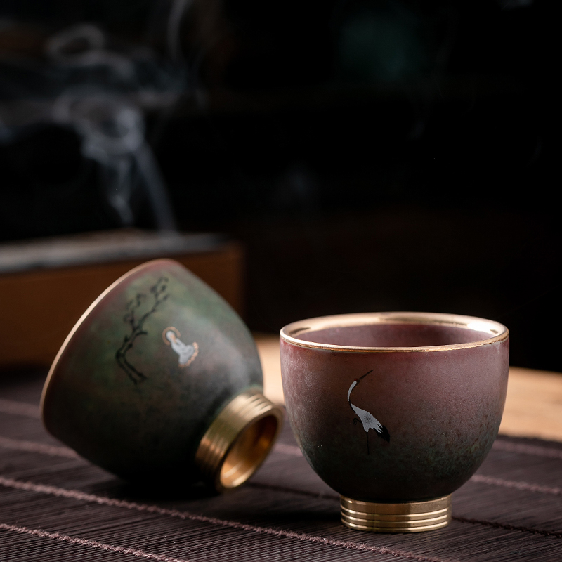 Fujian and ceramic biscuit firing cups as retro tea sample tea cup, master cup single cup domestic copper bottom kung fu tea set