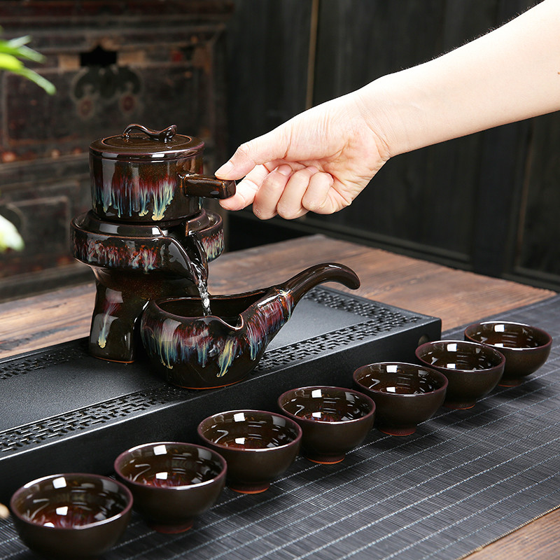 Fujian and tea set built red glaze, household automatically make tea of the lazy ceramic teapot millstones kung fu tea cups
