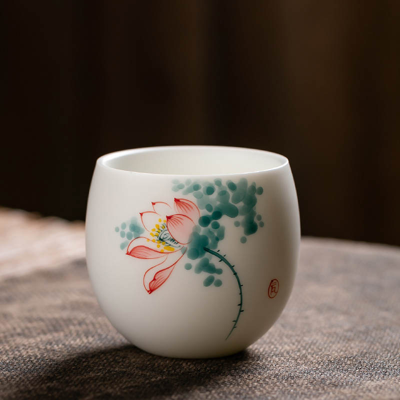 Fujian and suet jade porcelain masters cup single CPU hand - made ceramic sample tea cup Japanese domestic large kung fu tea cups