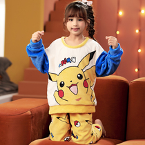 children's pajamas flannel autumn winter girls' thick coral fleece large princess girls' autumn winter home clothing