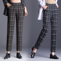 Middle-aged womens trousers Fat Mama te da ma pants loose plus fertilizer thickened autumn and winter luo bu ku plaid pants elastic waist