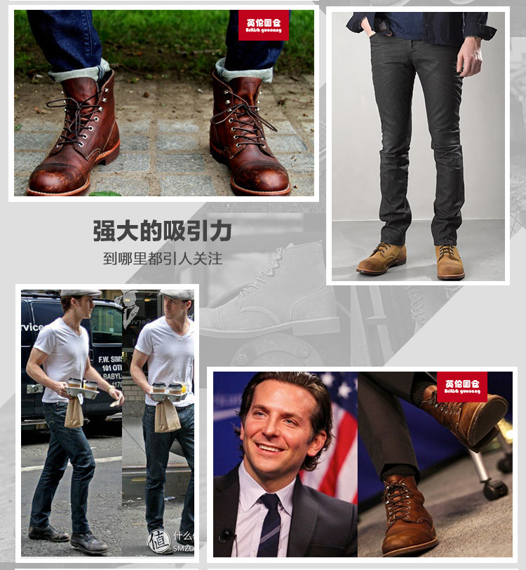 工装靴red复古wing8111英伦高帮马丁靴伞兵机车鞋短靴真皮男女靴