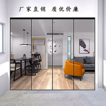 Black narrow edge partition glass sliding door directly for customized titanium magnesium alloy toilet balcony kitchen sliding door