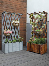 Outdoor anti-corrosion wooden fence fence Outdoor balcony grid climbing rattan flower rack Courtyard decorative fence partition flower pot