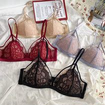 Korean sexy lingerie women summer ultra-thin high-grade big chest small no underwire lace beauty back French bra