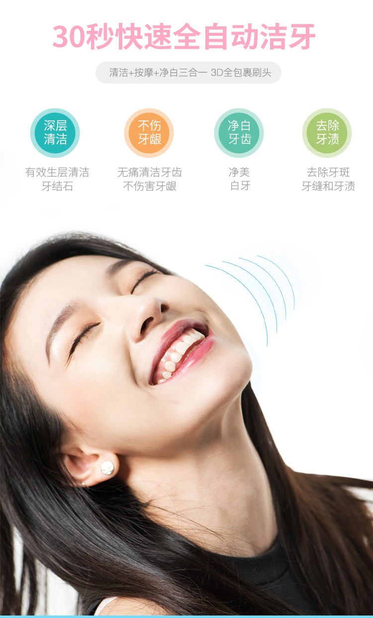 30秒快速全自动洁牙清洁+按摩+净白三合一3D全包裹刷头深层不伤净白去除清洁牙渍有效生层清洁无痛清洁牙齿净美去除牙斑牙结石不伤害牙龈白牙牙缝和牙渍-推好价 | 品质生活 精选好价