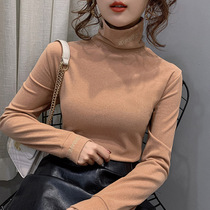 High collar de velvet plus velvet base shirt womens autumn and winter 2020 new double-sided cashmere with thick shrubbed T-shirt top