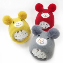 Baby hat Ear warm baby hat Cartoon cute Bear childrens pullover hat Knitted wool mens and womens childrens hats