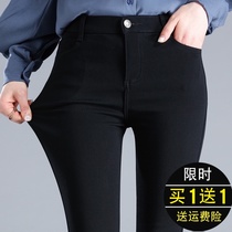 Black leggings for women to wear outside spring and autumn 2021 new high waist thin stretch small feet pencil black pants for women