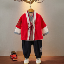Boy Han clothes ancient dress Spring and autumn three sets of boys Chinese wind child clothes performance clothes Childrens retro national school suit suit