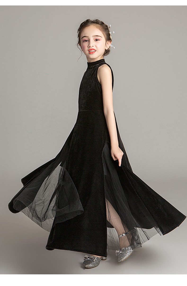 黑色女童晚礼服2022春季走秀儿童公主裙洋气钢琴演奏主持礼服裙春