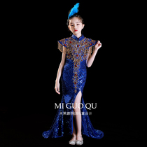 Childrens dress autumn high-end model catwalk performance clothing national tide Chinese style host girl fishtail skirt high-end