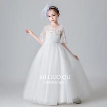 Girls evening dress summer high-end white childrens wedding gown gauze piano catwalk show costume flower girl princess dress