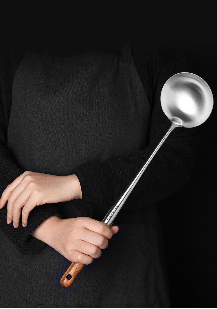 304不锈钢炒勺炒铲厨师专用炒菜勺子木柄家用长柄汤勺分菜勺锅勺
