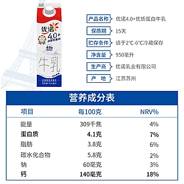 【预售】优诺低温牛乳营养高钙优质乳蛋白[5元优惠券]-寻折猪