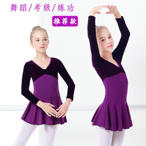Childrens dance clothes spring and autumn girls purple long sleeves Chinese dance practice clothes Velvet dance dress girl ballet dress