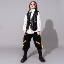 Childrens hip-hop hip-hop trendy clothes girls personality leather vest jazz dance drum performance costume boys handsome suit