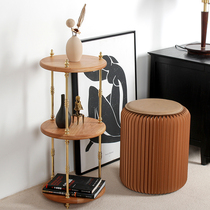 Retro Solid Wood Brass Shelf Light Lavish Nordic Living Room Triple Side Several Medieval Ground Flower Shelf Bookshelf-Like Inter-Board Room