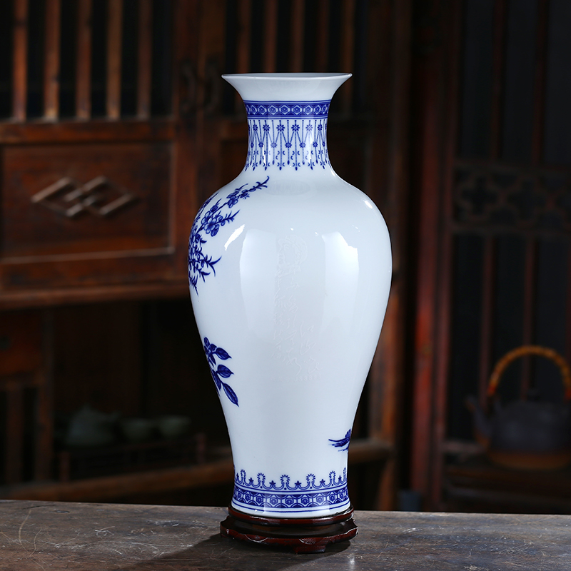 New Chinese style living room blue and white porcelain of jingdezhen ceramics vase furnishing articles dried flowers flower arrangement home rich ancient frame adornment