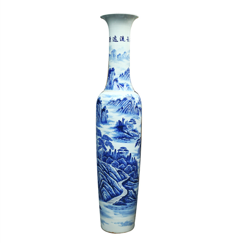 Jingdezhen blue and white landscape splendid ceramic hand - made pieces of large vase hotel villa decoration furnishing articles