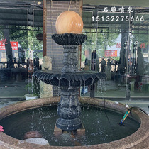 Customized large stone fountains feng shui polo outdoor courtyard evening glow red lucky European flowing water ornaments fish pond fountain