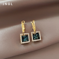 Crystal Bud blue square crystal pendant temperament earrings 2021 new earrings female fashion simple light luxury earrings
