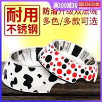 Cat bowl dog bowl large stainless steel dog food basin anti-knock double bowl cat small and medium pet supplies