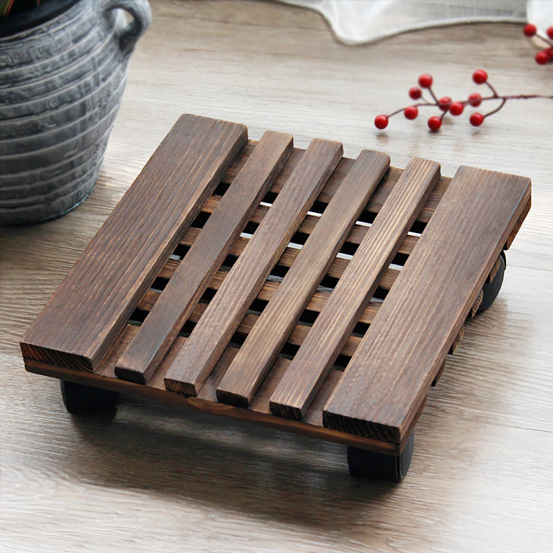 Pot tray pulley base mobile tray solid wood washing machine base rectangular pot chassis base with wheels