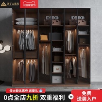 Glass door wardrobe Household bedroom light luxury solid wood overall flat door modern simple custom combination large wardrobe
