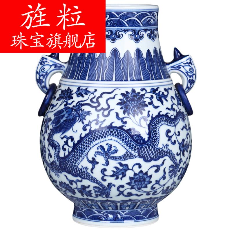 Ez antique hand - made double listen tube of the sitting room of blue and white porcelain of jingdezhen ceramics household flower adornment handicraft