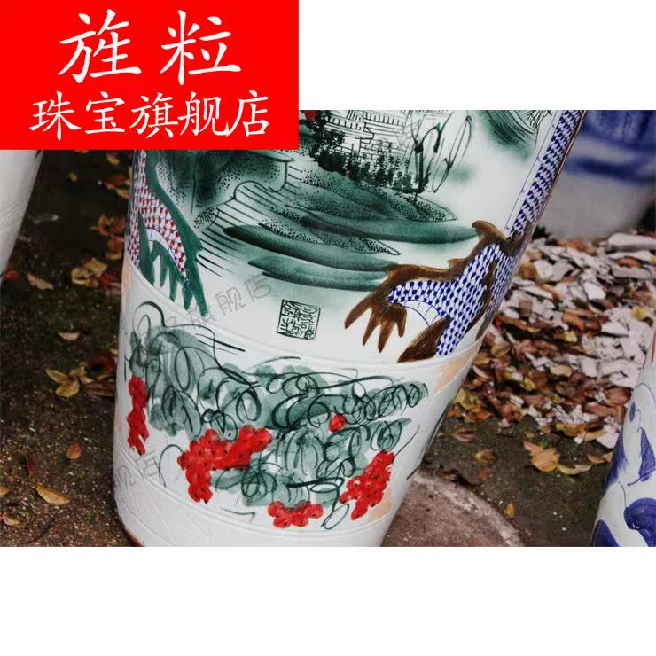 Q7H - 025 jingdezhen ceramics powder enamel antique vase of large landscape painting the living room hotel decoration