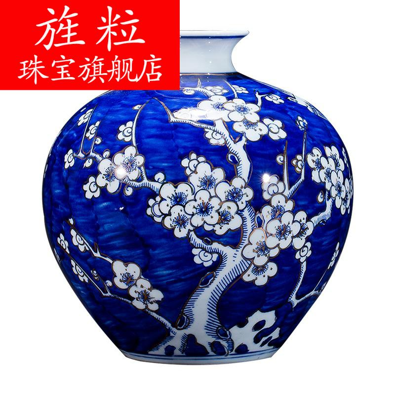 Q7 jingdezhen blue and white porcelain ceramics hand - made of ice MeiWen fuels the vase Chinese style living room furnishing articles rich ancient frame