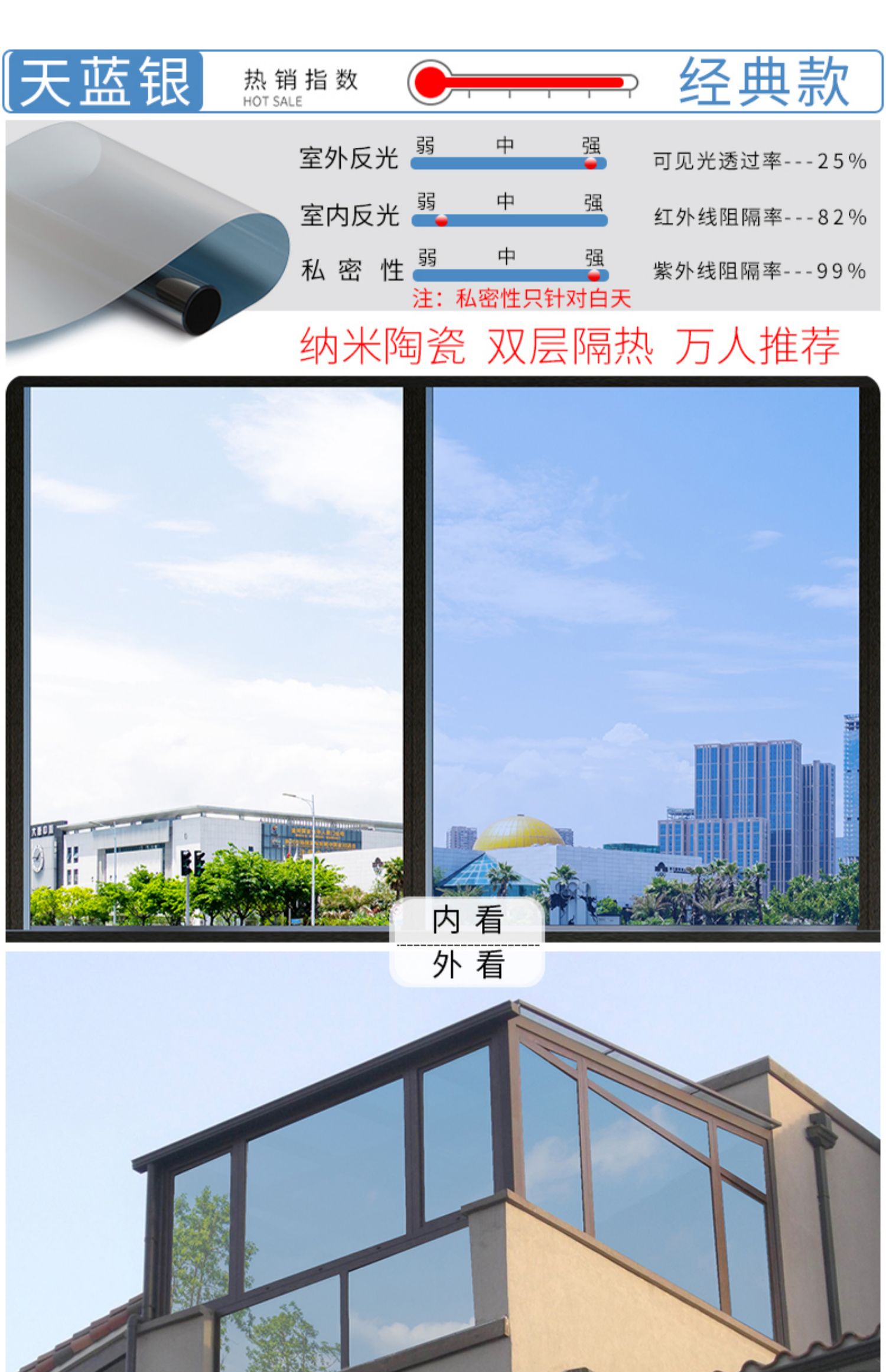 防晒隔热膜家用厨房贴纸单向透视玻璃贴膜窗户遮光神器防窥视遮阳