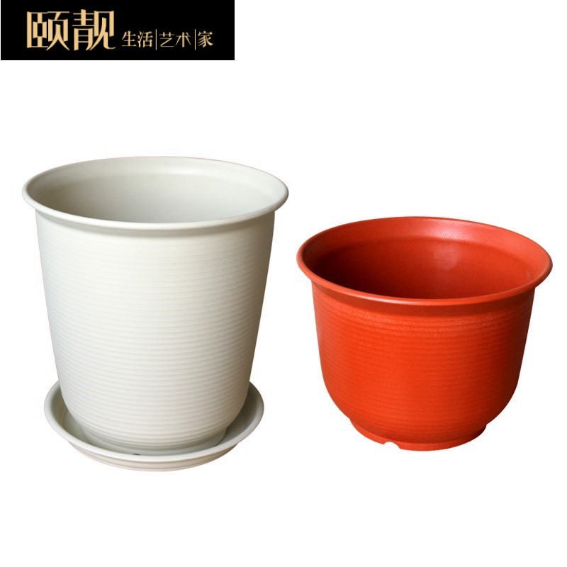 X white large gallon container imitation ceramic flower POTS of incomplete treatment to heavy fancy potted landscape belt tray was lazy people
