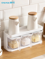 Tea Flower Kitchen Seasoning Box Plastic Transparent Press-Type Seasoning Tank Containing Box Suit Free of perforated seal moisture